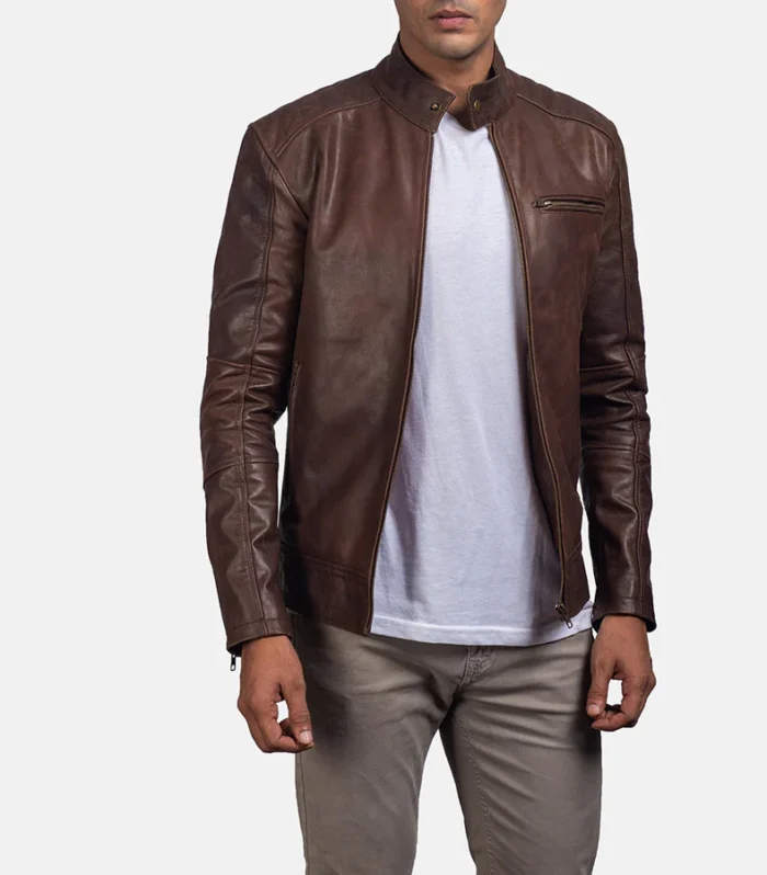 Dean Brown Leather Biker Jacket
