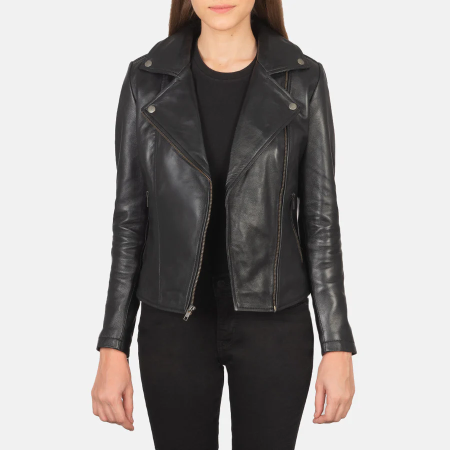 Flashback Black Leather Biker Jacket - Image 2