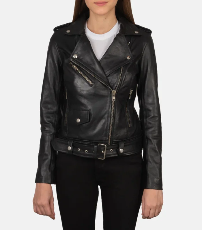 Alison Black Leather Biker Jacket