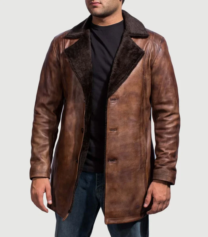 Timber Luxe Men's Brown Leather Fur Coat
